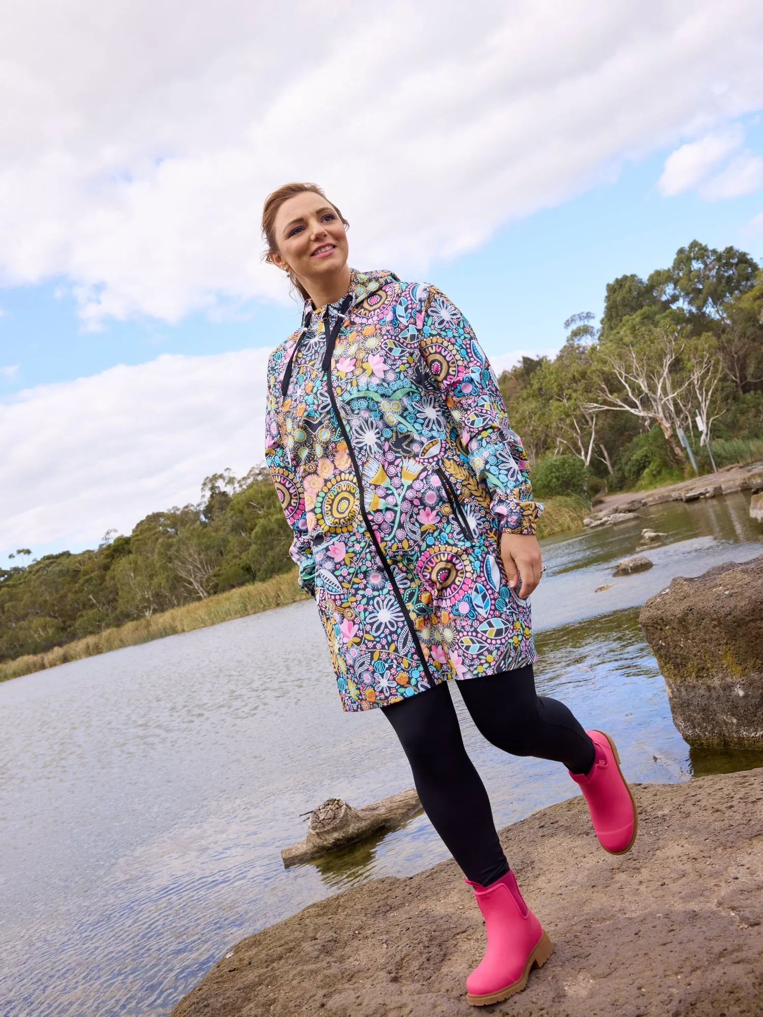 Coastal Wildflowers Longline Raincoat