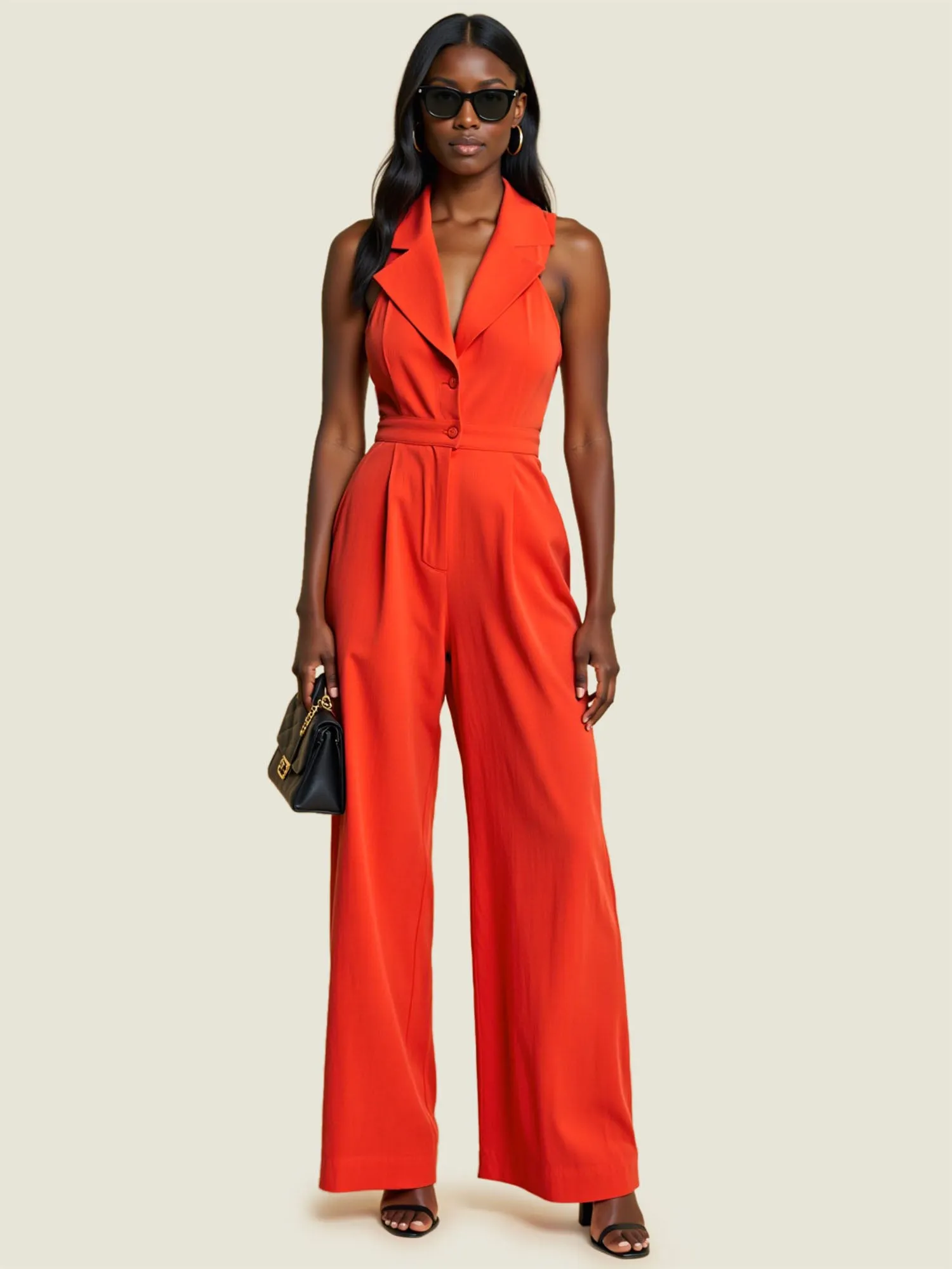 Collared V Neck Jumpsuit