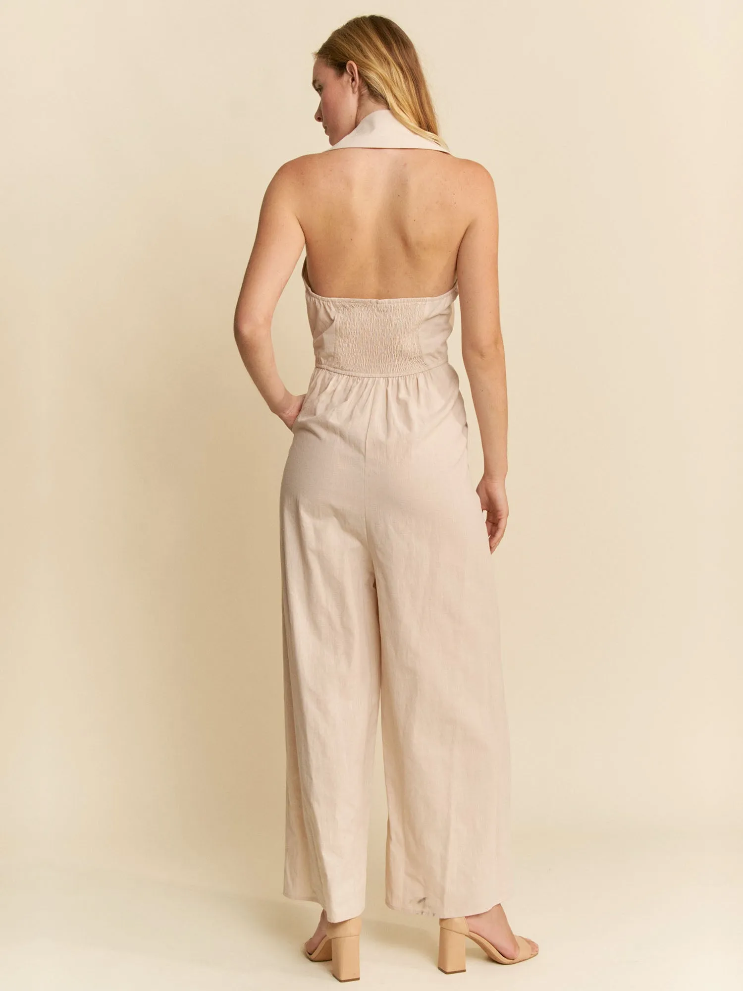 Collared V Neck Jumpsuit
