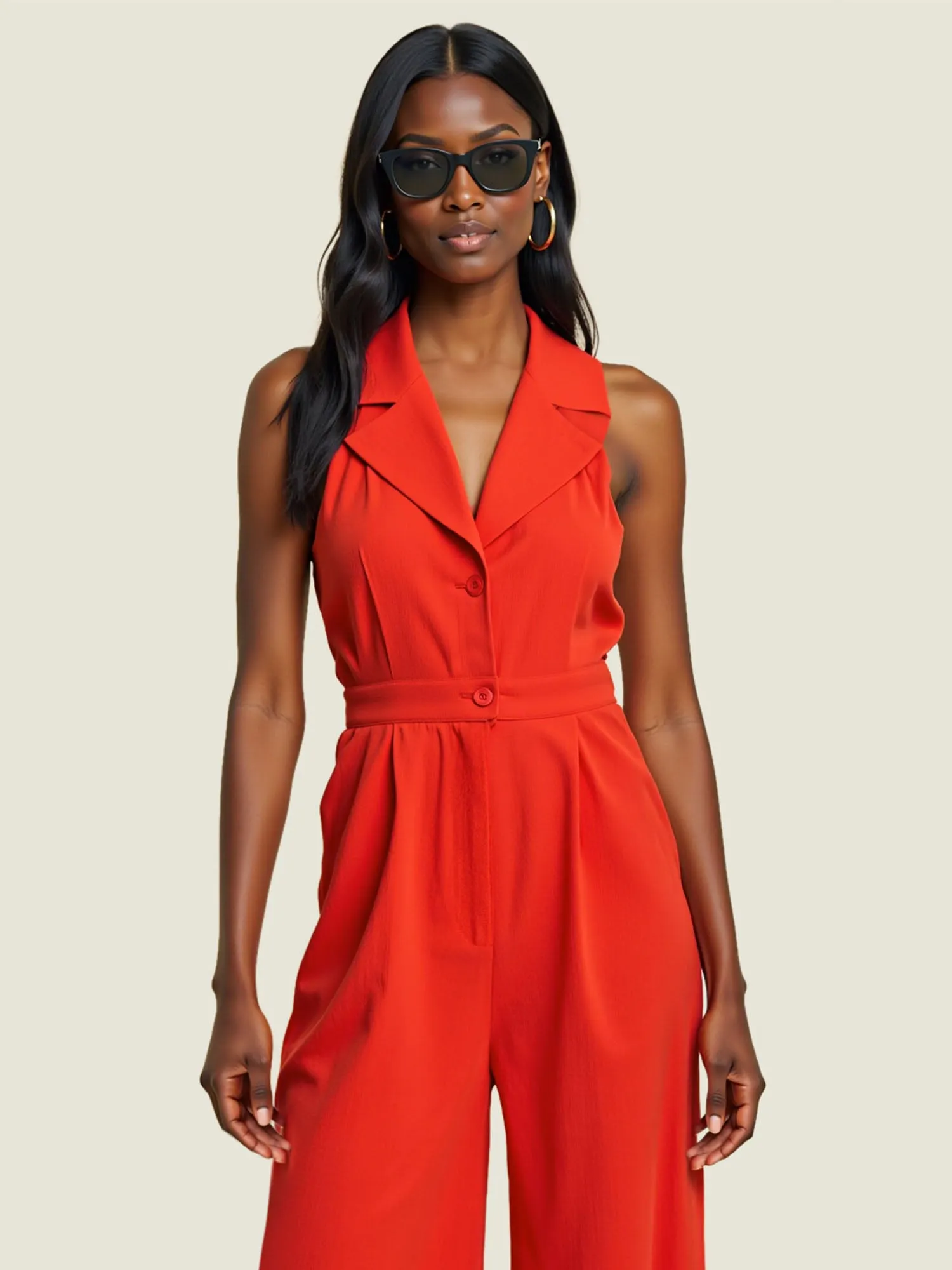 Collared V Neck Jumpsuit