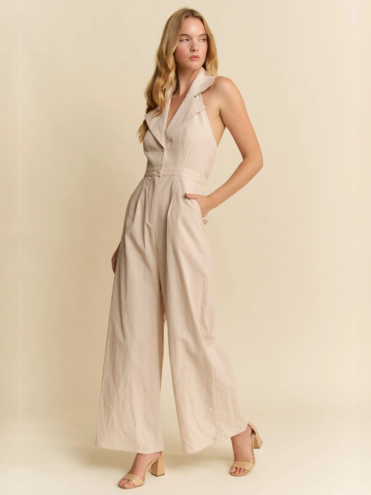 Collared V Neck Jumpsuit