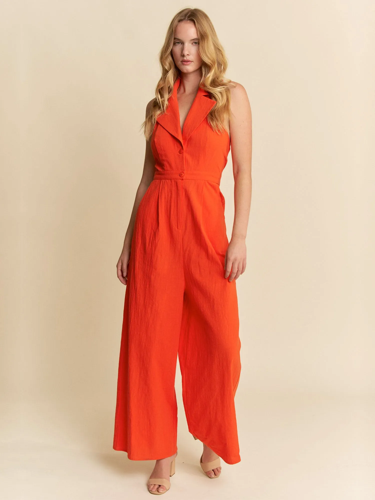 Collared V Neck Jumpsuit