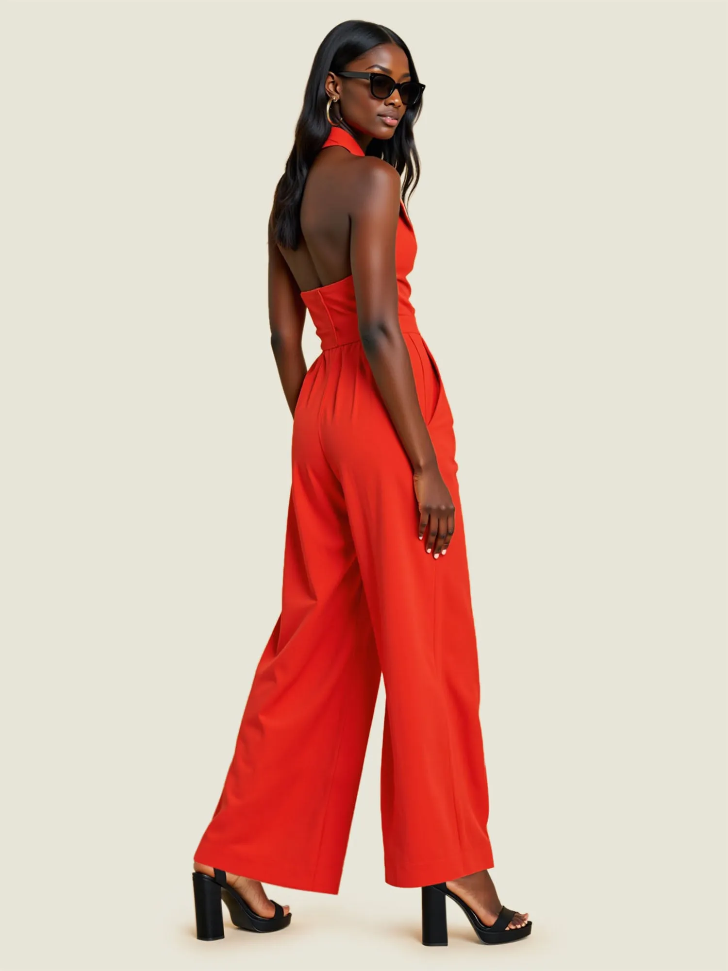 Collared V Neck Jumpsuit