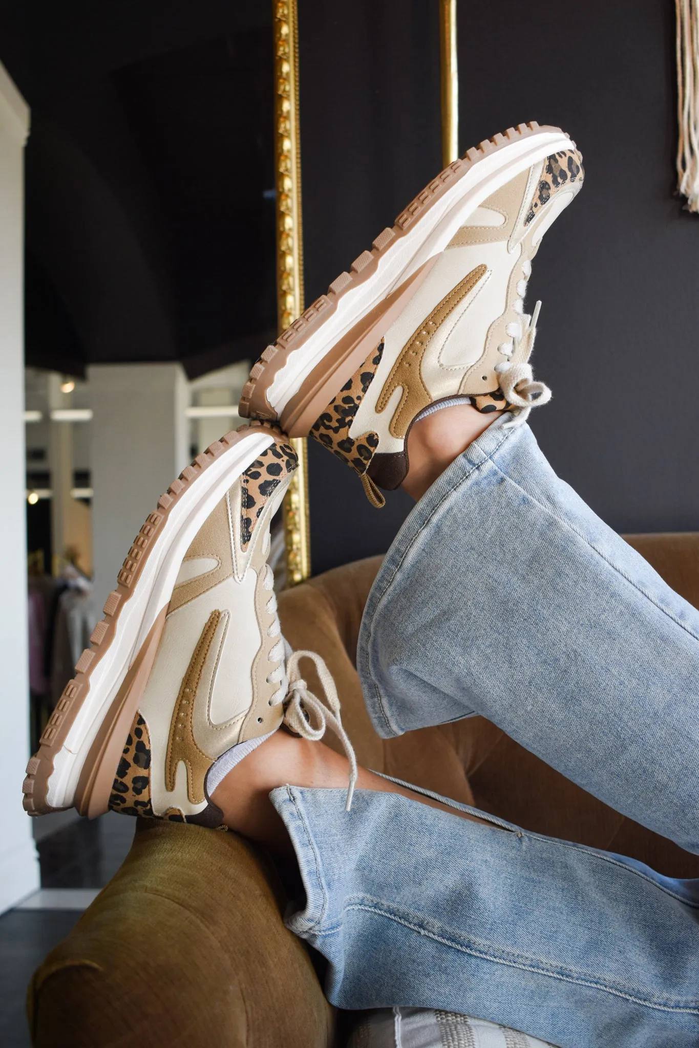 Color Block Chunky Sneakers- Neutral Leopaerd