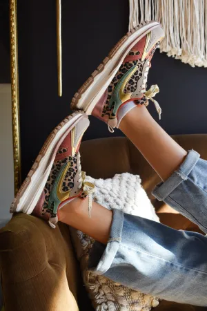 Color Block Platform Sneakers- Leopard