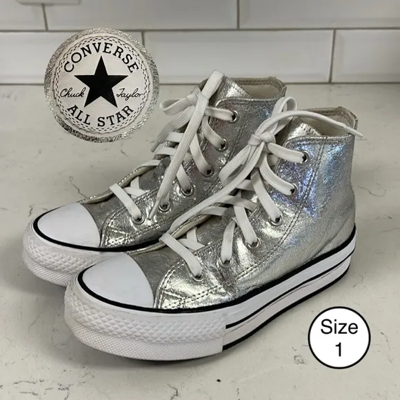 Converse Chuck Taylor All Star Platform High Digital Powder Silver 670547C Sz 1