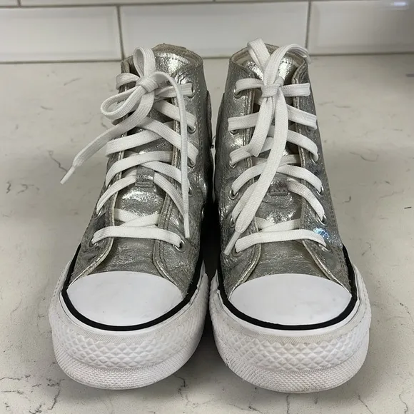 Converse Chuck Taylor All Star Platform High Digital Powder Silver 670547C Sz 1