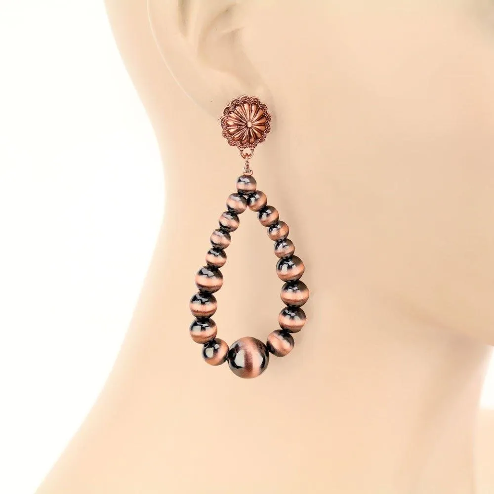 Copper Navajo Pearl Beaded Teardrop Earrings with Concho Post