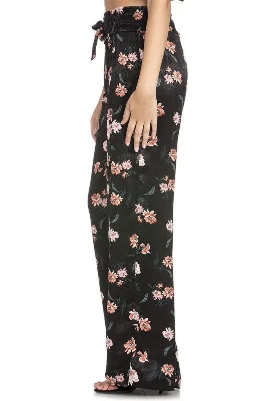 CORA FLORAL PRINT WIDE LEG PANTS