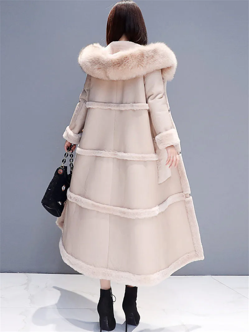 Cotton Candy Soft Parka Double-Faced Lamb Fur Coat Maxi Long Thick Winter Warm