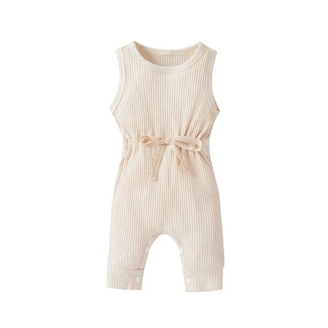Cotton Romper Elastic Band Beige