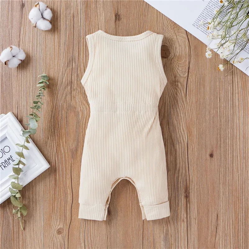 Cotton Romper Elastic Band Beige