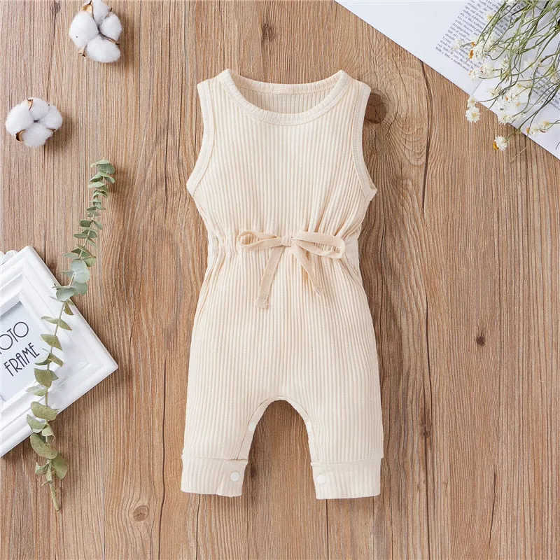 Cotton Romper Elastic Band Beige