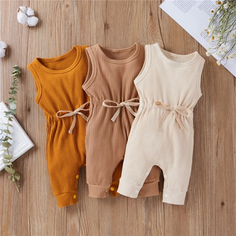 Cotton Romper Elastic Band Beige