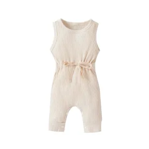 Cotton Romper Elastic Band Beige