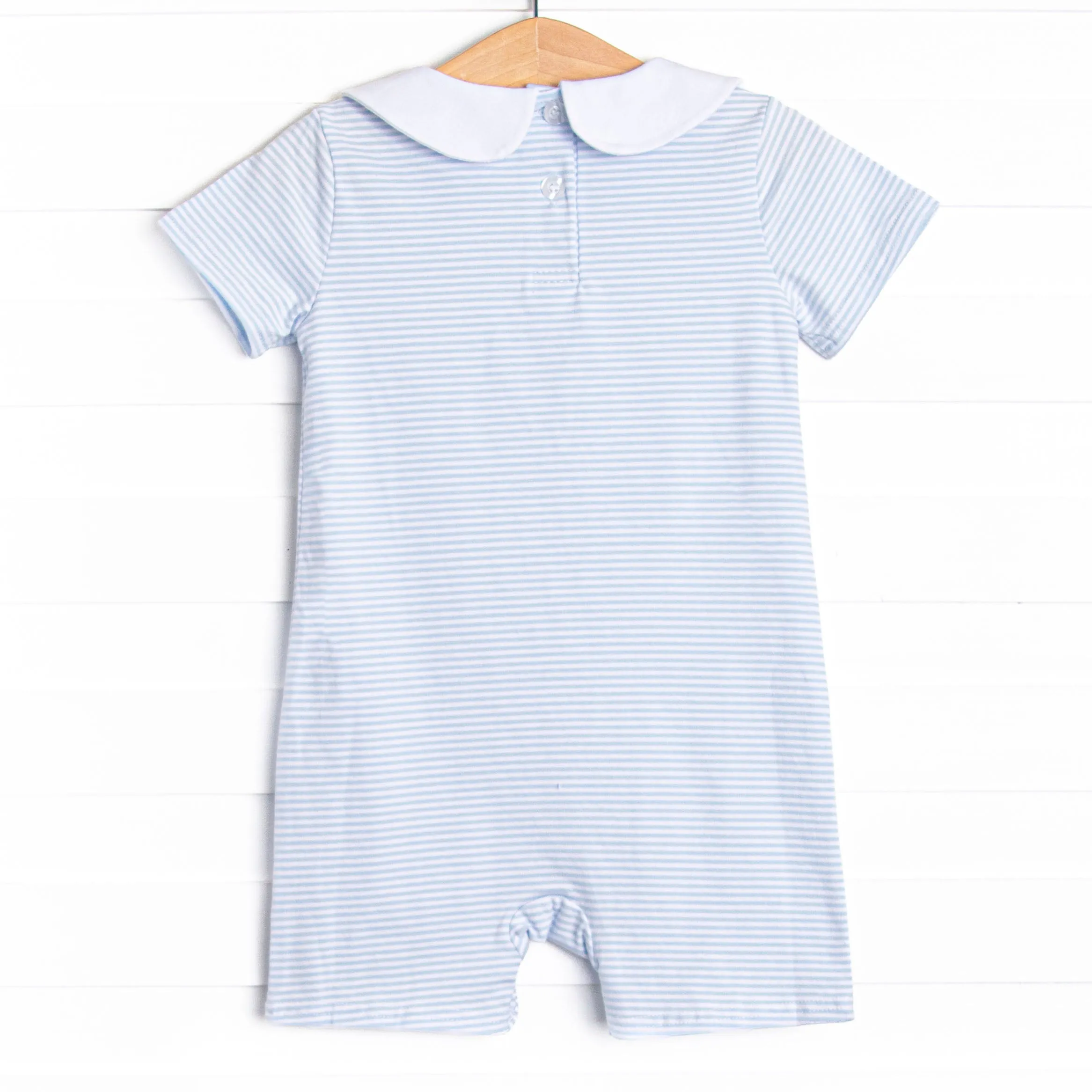 Country Club Casual Embroidered Short Romper, Blue