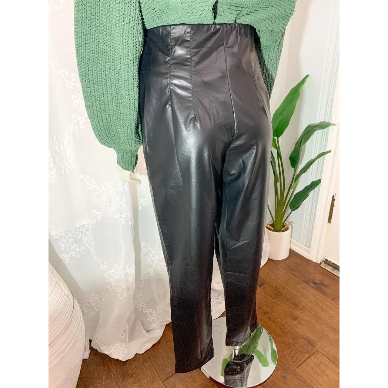 Crazy About These Faux Leather High Waisted Pants - Black