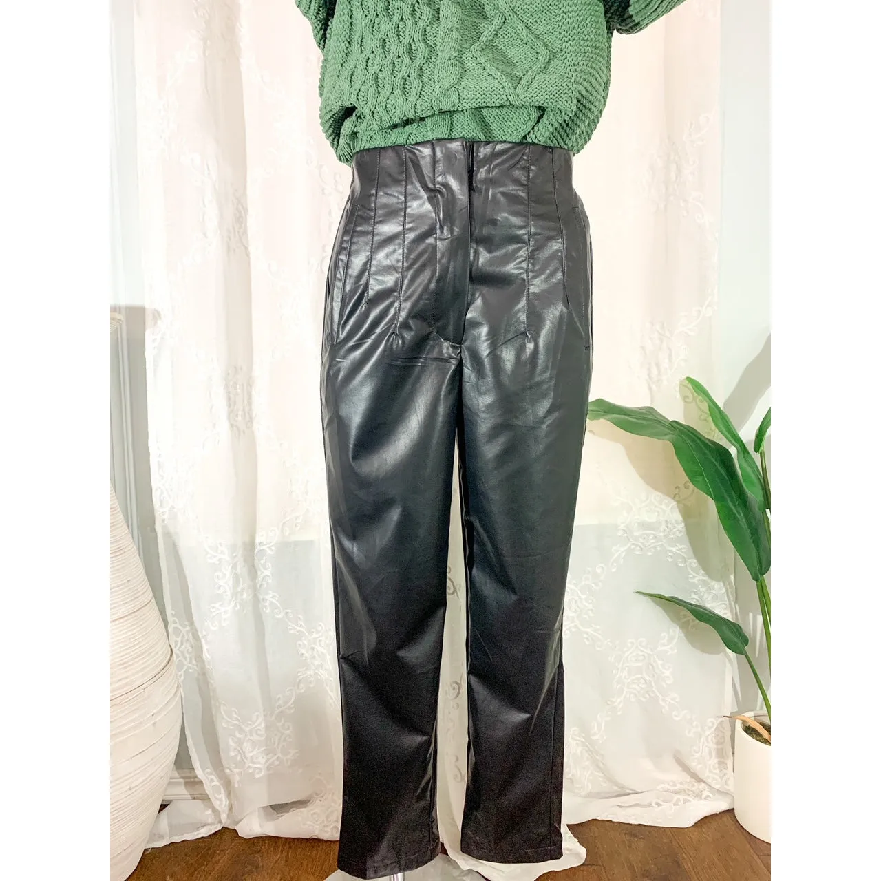 Crazy About These Faux Leather High Waisted Pants - Black