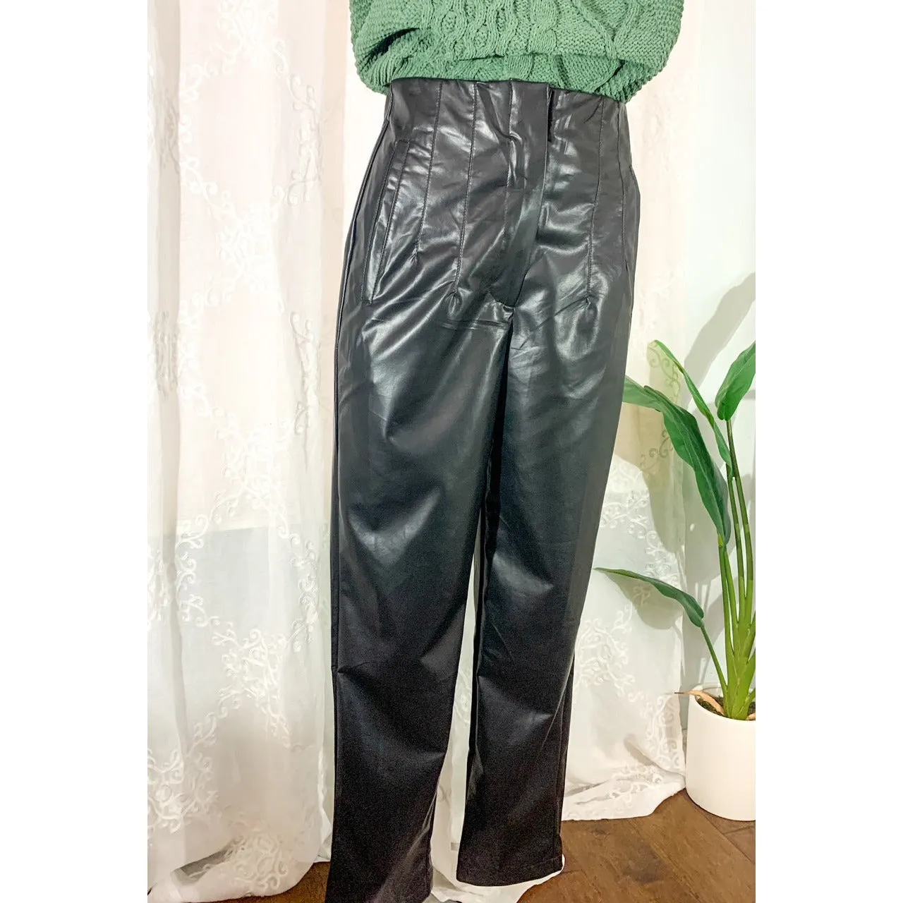 Crazy About These Faux Leather High Waisted Pants - Black