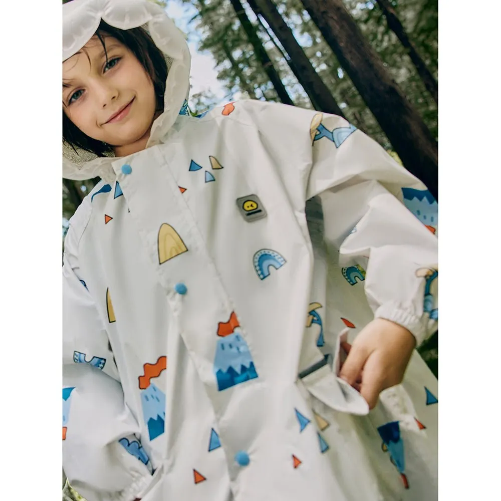 Cream Woodland Volcano Raincoat for Kids