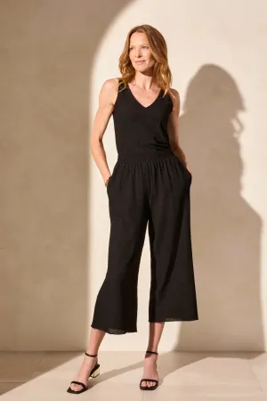 Crinkle Knit Pull-On Wide Crop Pant