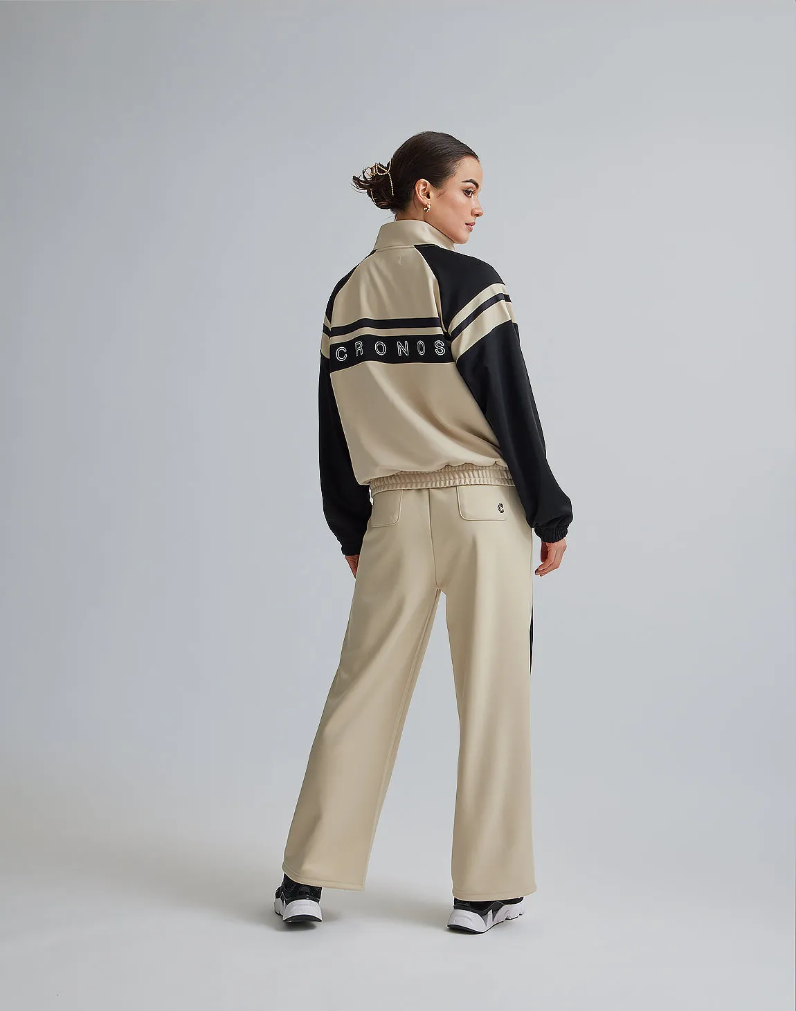 CRONOS WOMEN JERSEY WIDE PANTS【BEIGE】