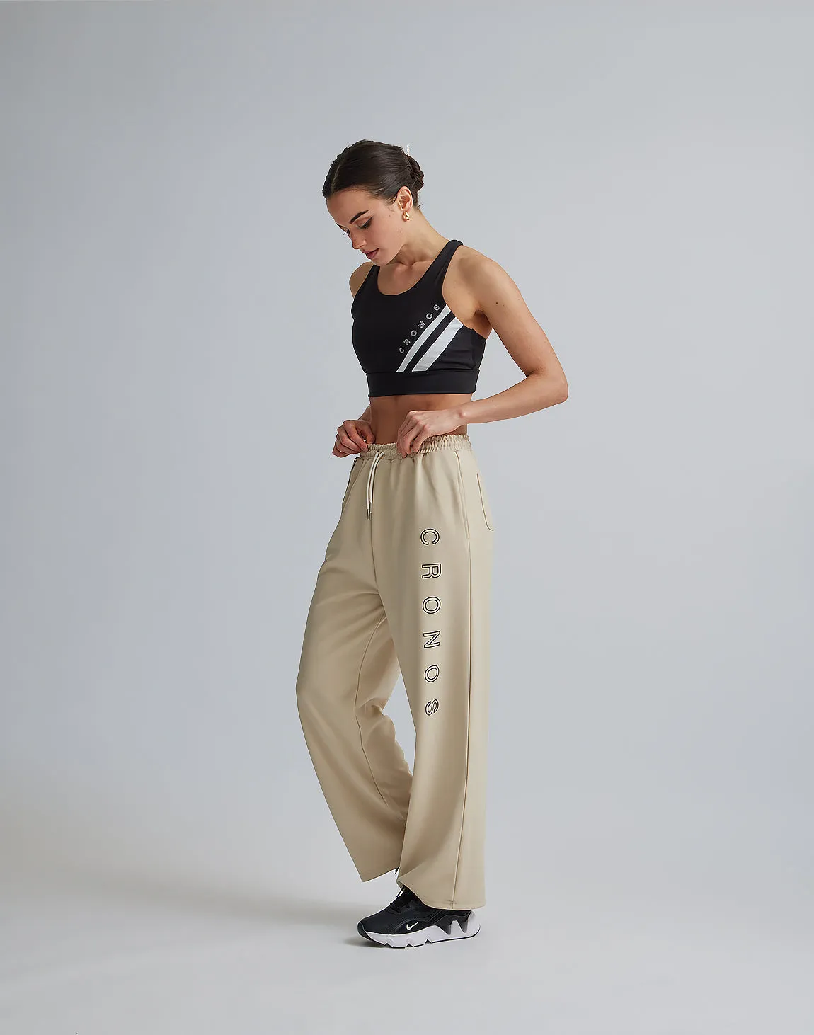 CRONOS WOMEN JERSEY WIDE PANTS【BEIGE】