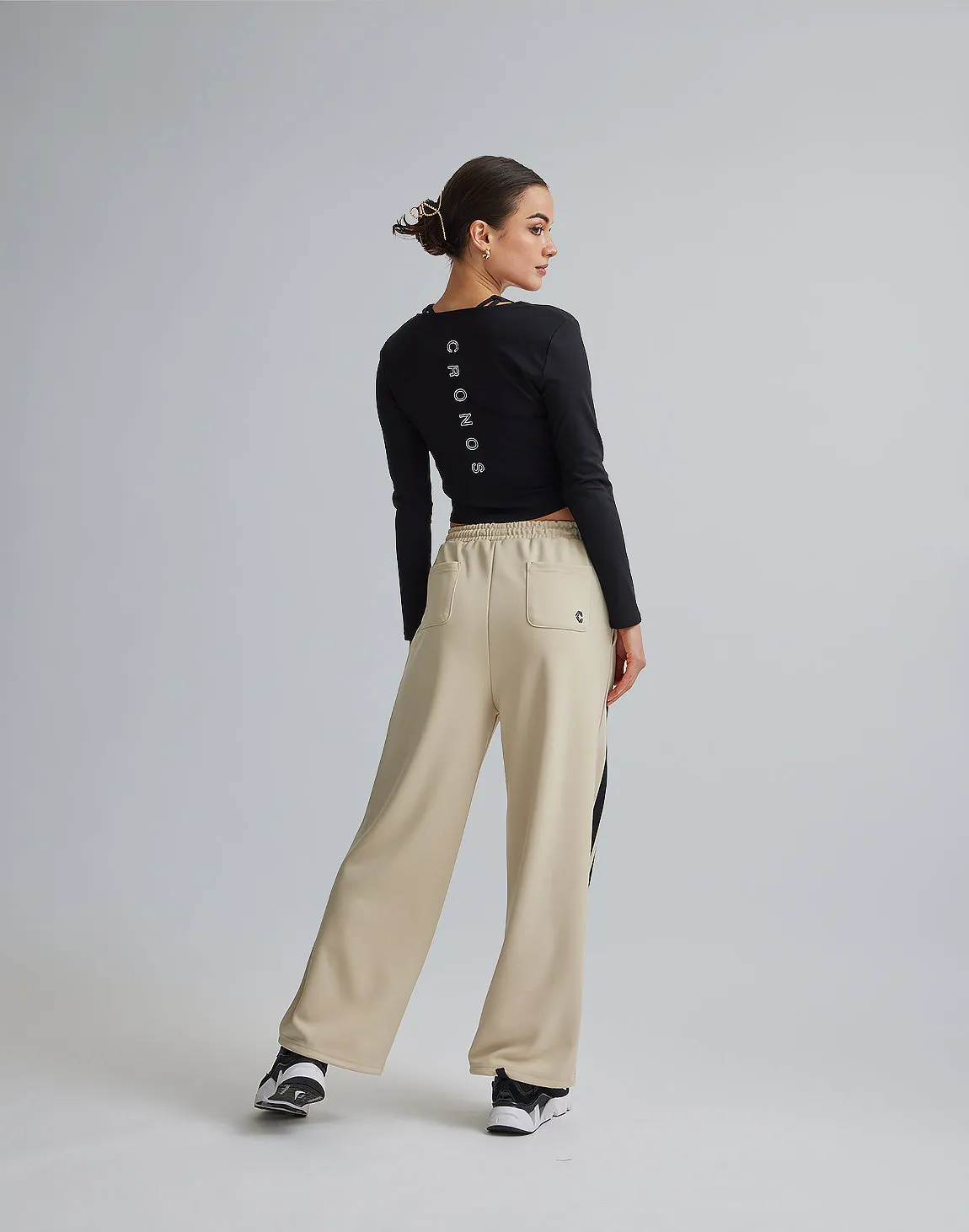 CRONOS WOMEN JERSEY WIDE PANTS【BEIGE】
