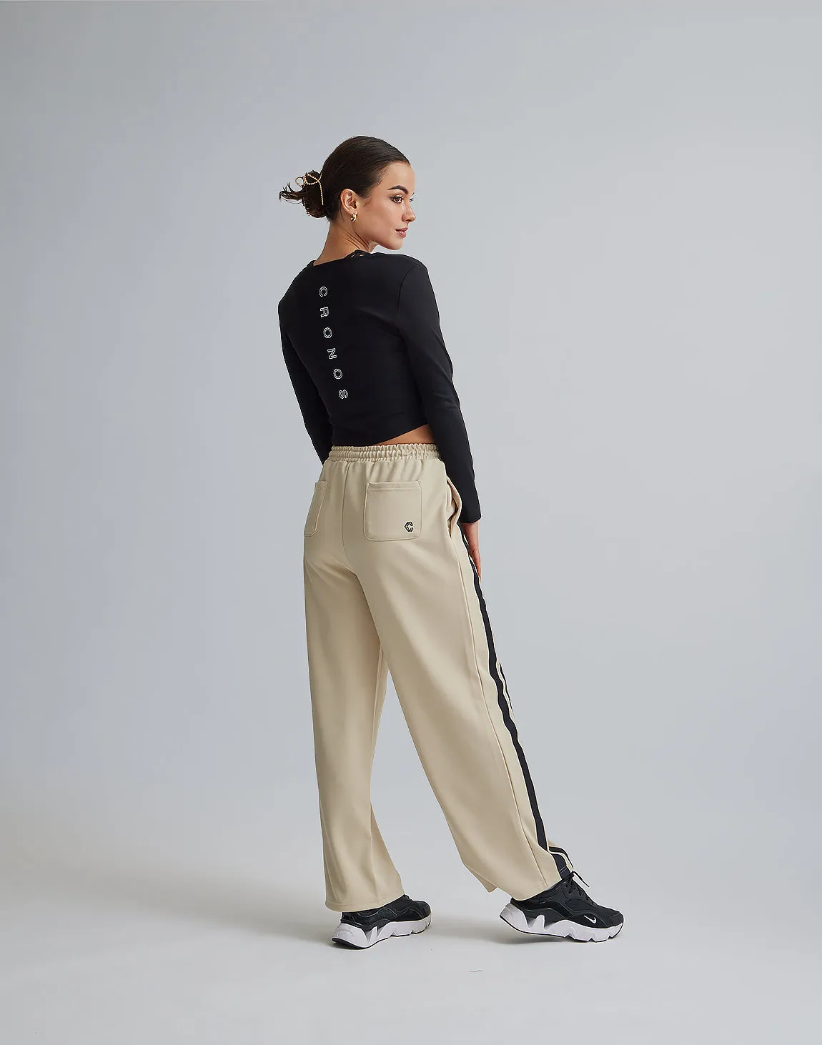 CRONOS WOMEN JERSEY WIDE PANTS【BEIGE】