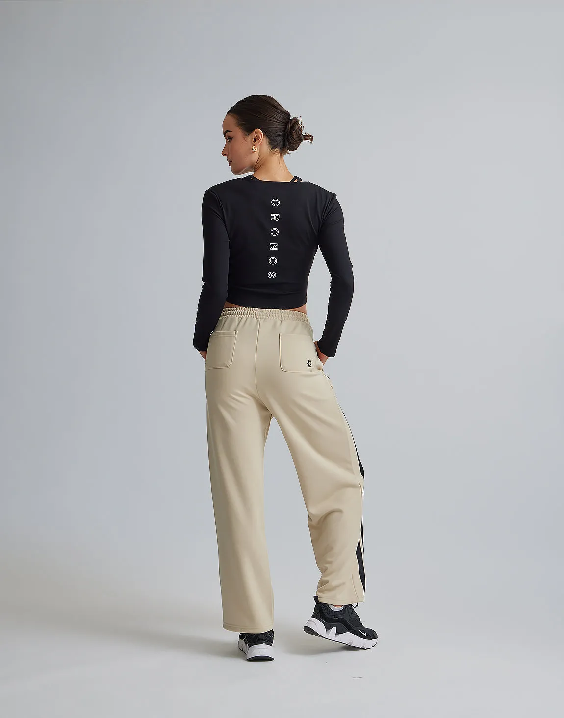 CRONOS WOMEN JERSEY WIDE PANTS【BEIGE】