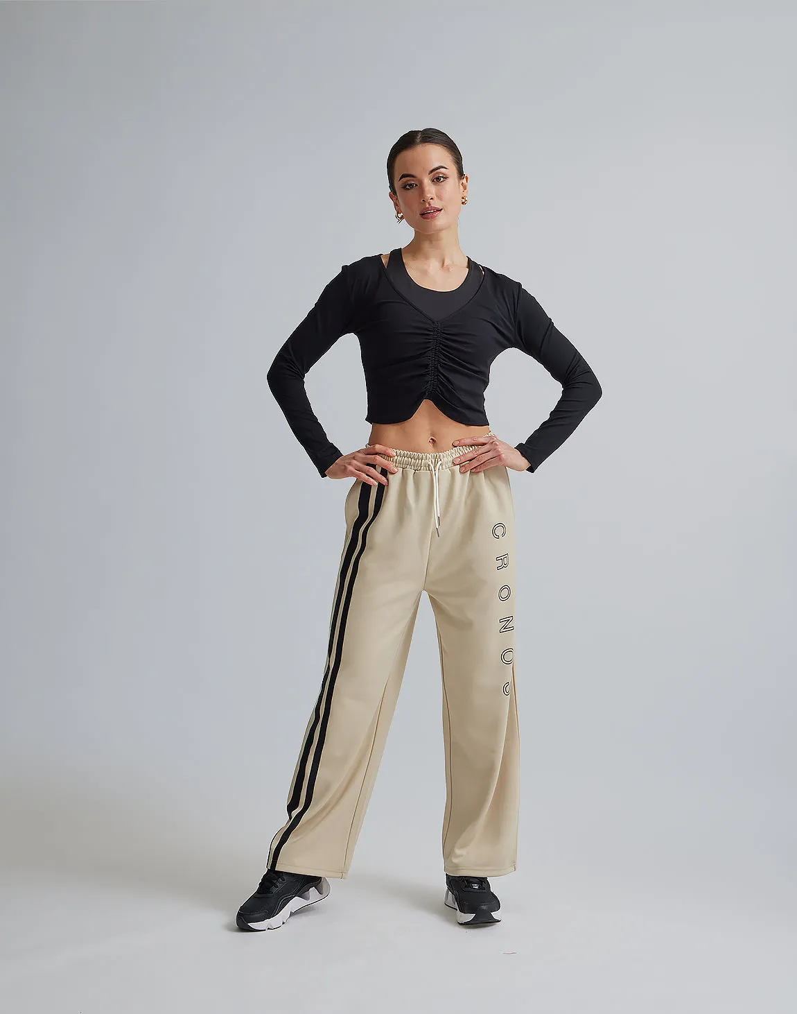 CRONOS WOMEN JERSEY WIDE PANTS【BEIGE】