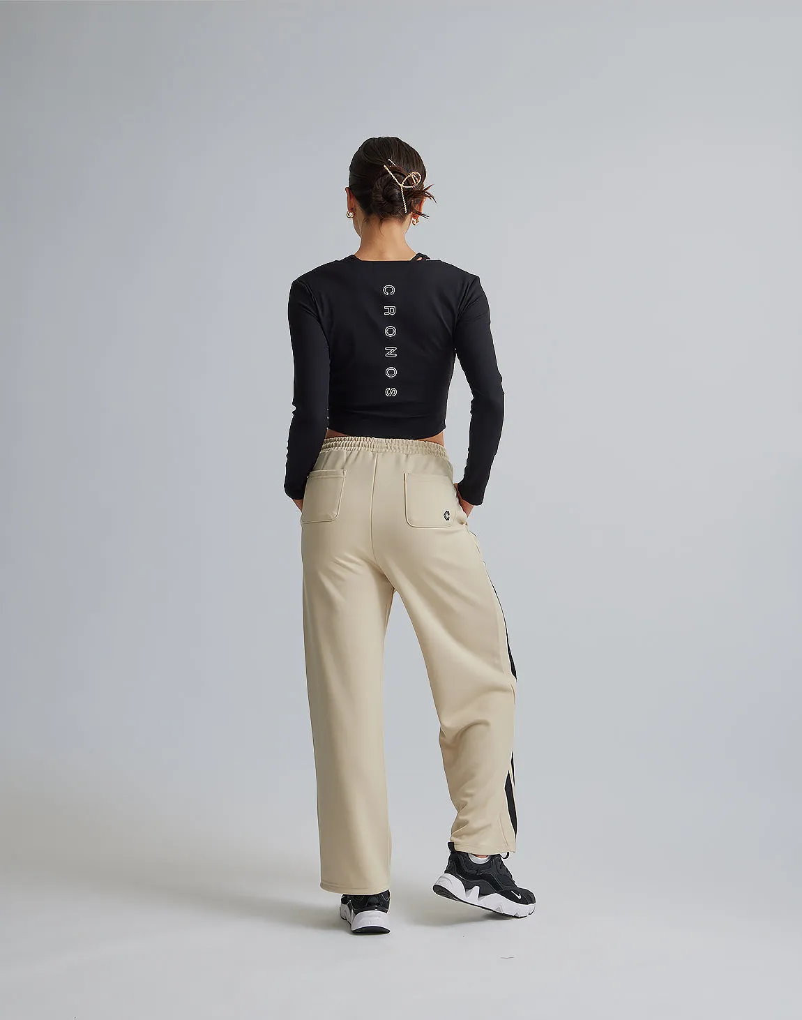 CRONOS WOMEN JERSEY WIDE PANTS【BEIGE】