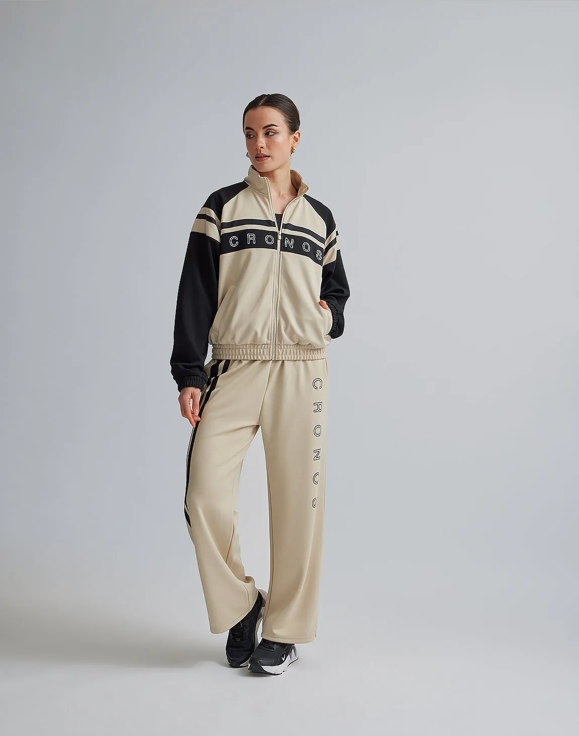 CRONOS WOMEN JERSEY WIDE PANTS【BEIGE】