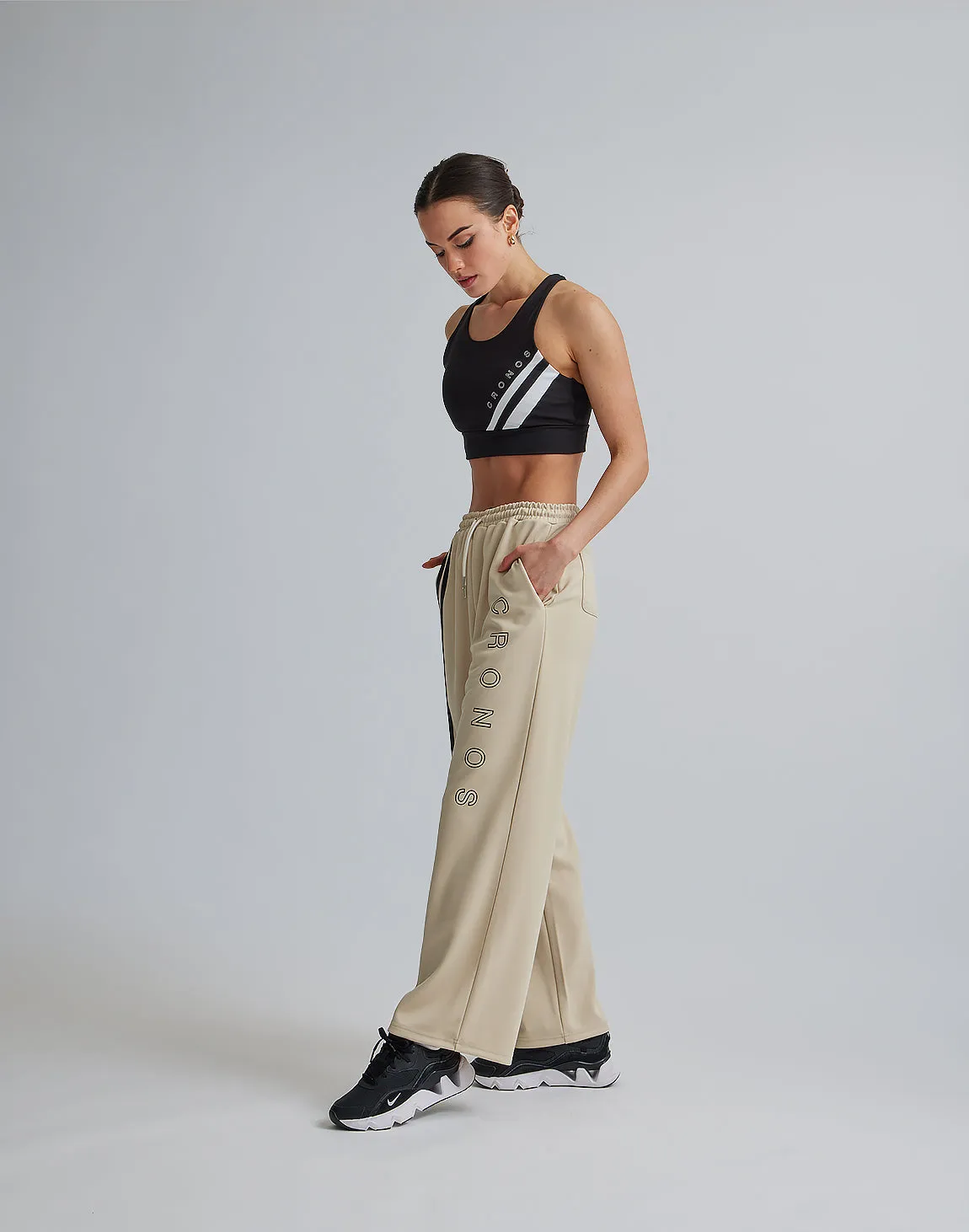 CRONOS WOMEN JERSEY WIDE PANTS【BEIGE】
