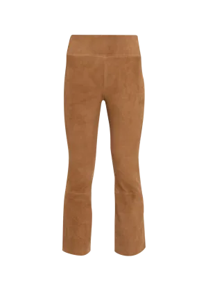 Crop Flare Suede Leggings in Dark Cognac