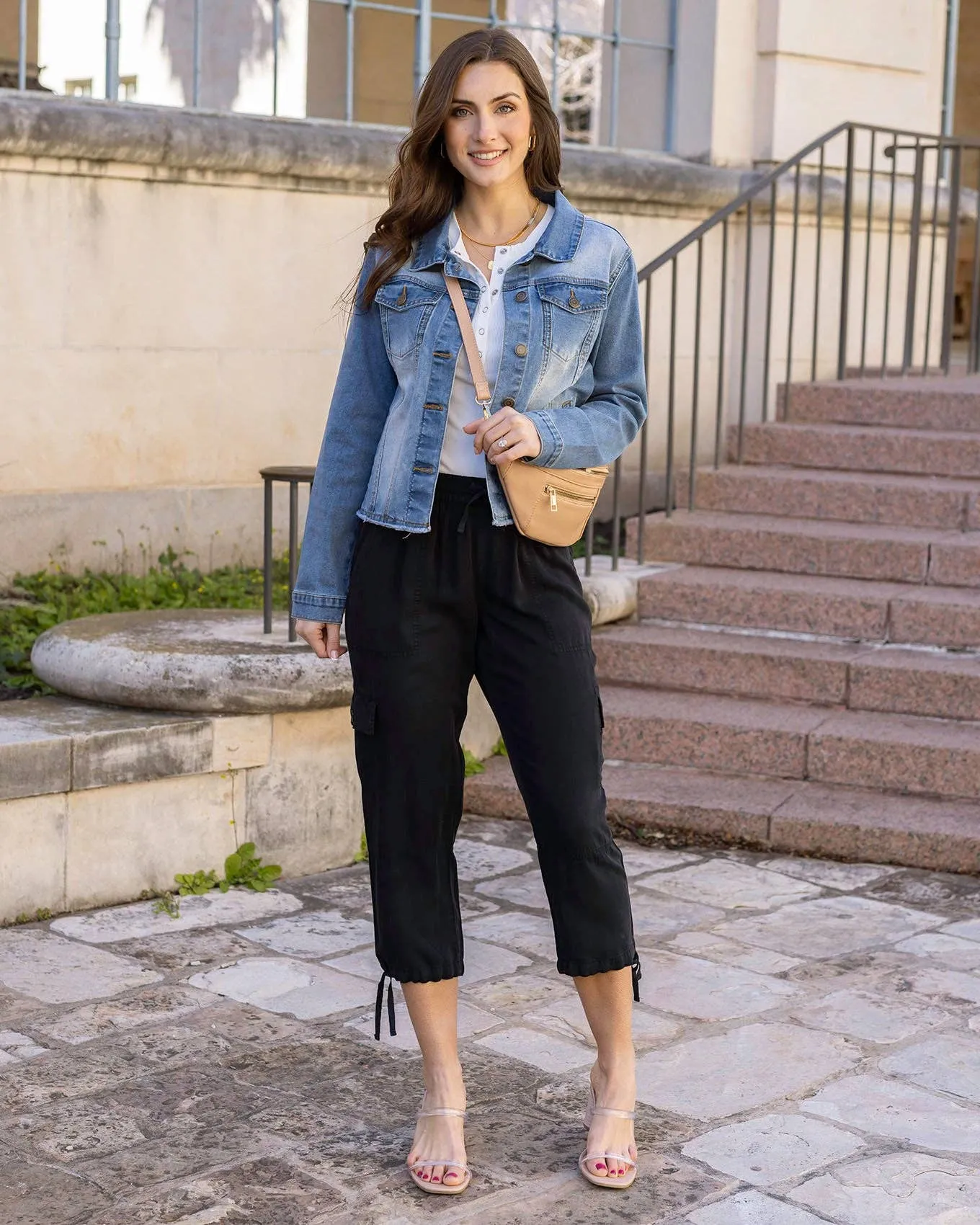 Cropped Cargo Pants in Black