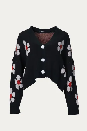 CROPPED RETRO FLORAL CARDIGAN
