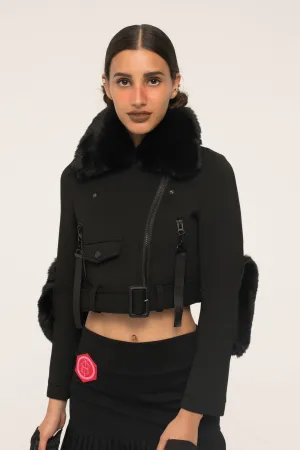 Cropped Shearling Biker