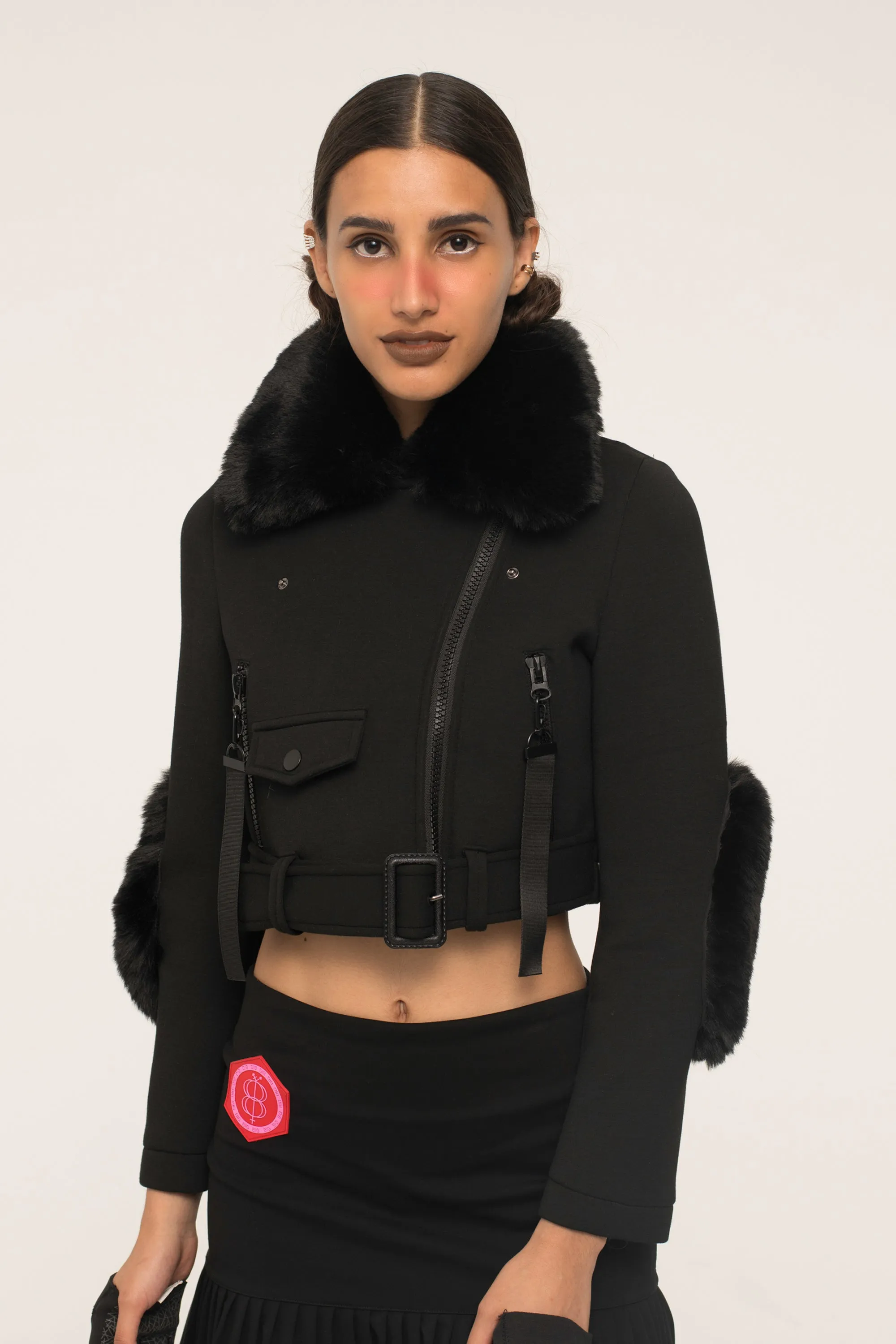 Cropped Shearling Biker