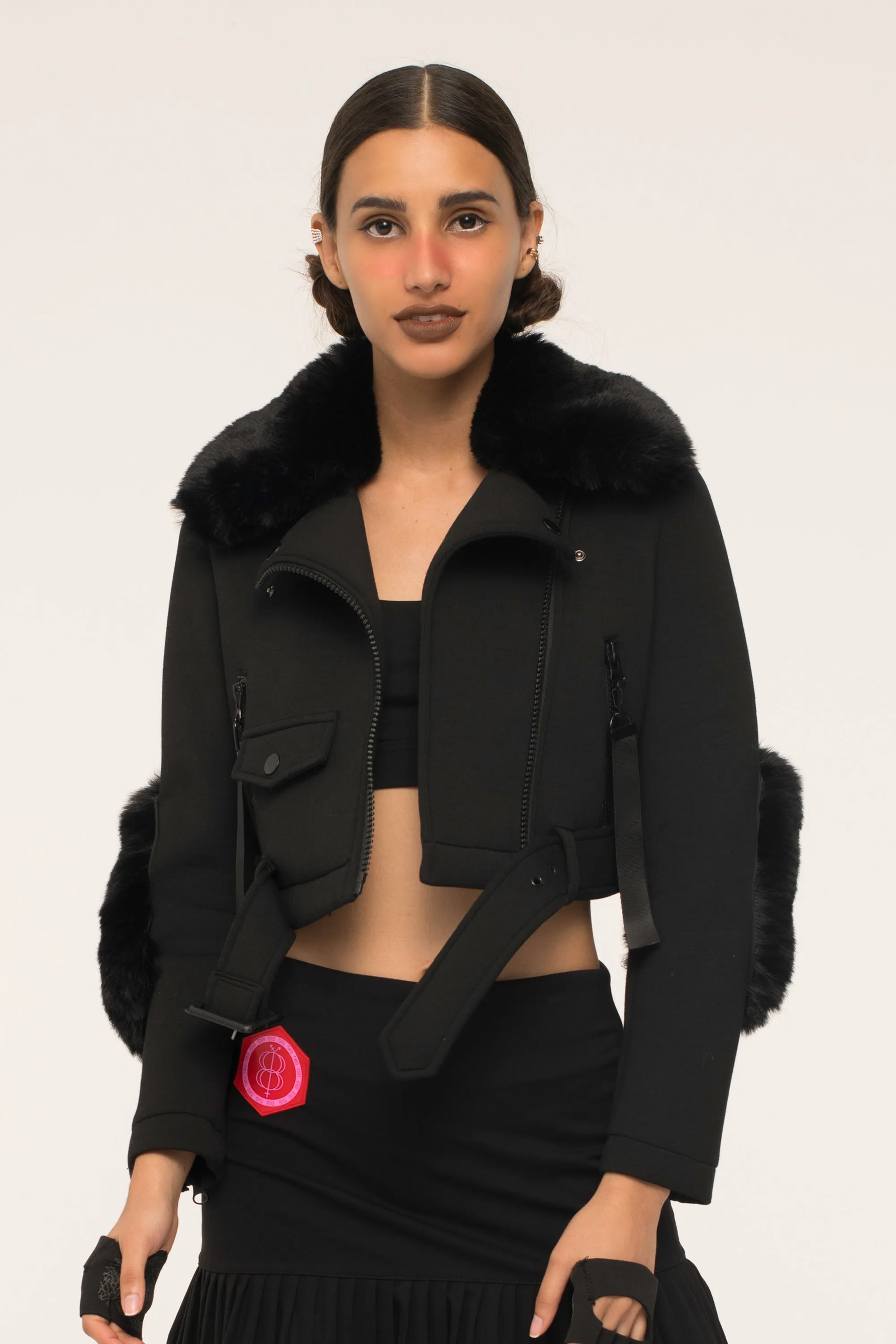 Cropped Shearling Biker