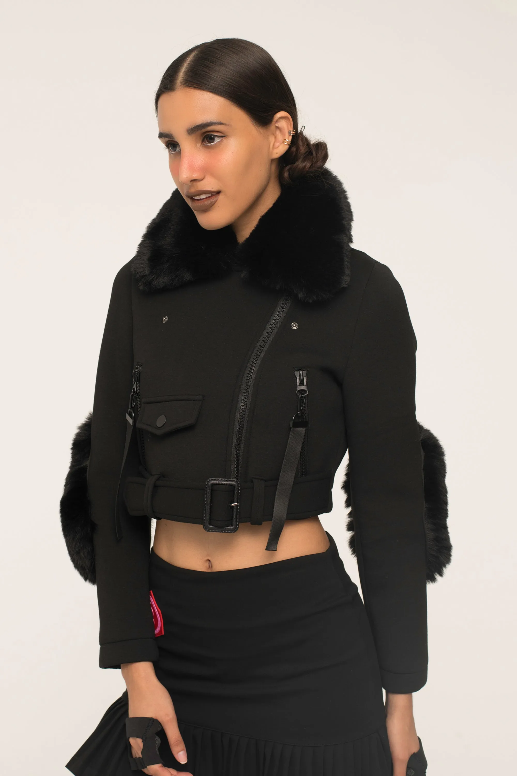 Cropped Shearling Biker