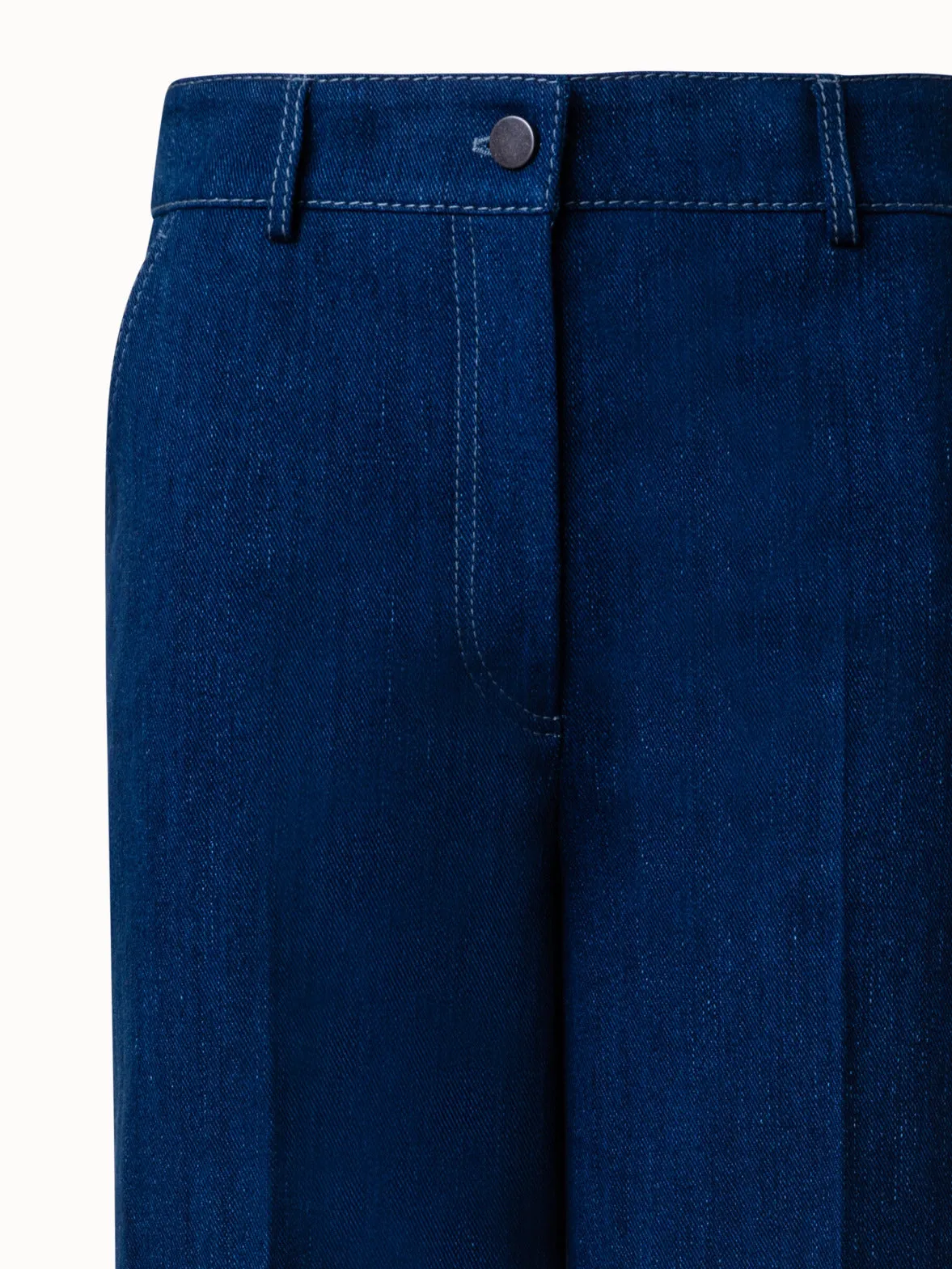 Cropped Wide Cotton Denim Stretch Pants