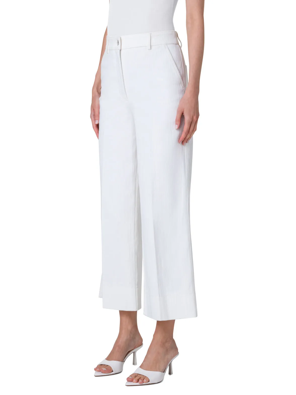 Cropped Wide Cotton Denim Stretch Pants