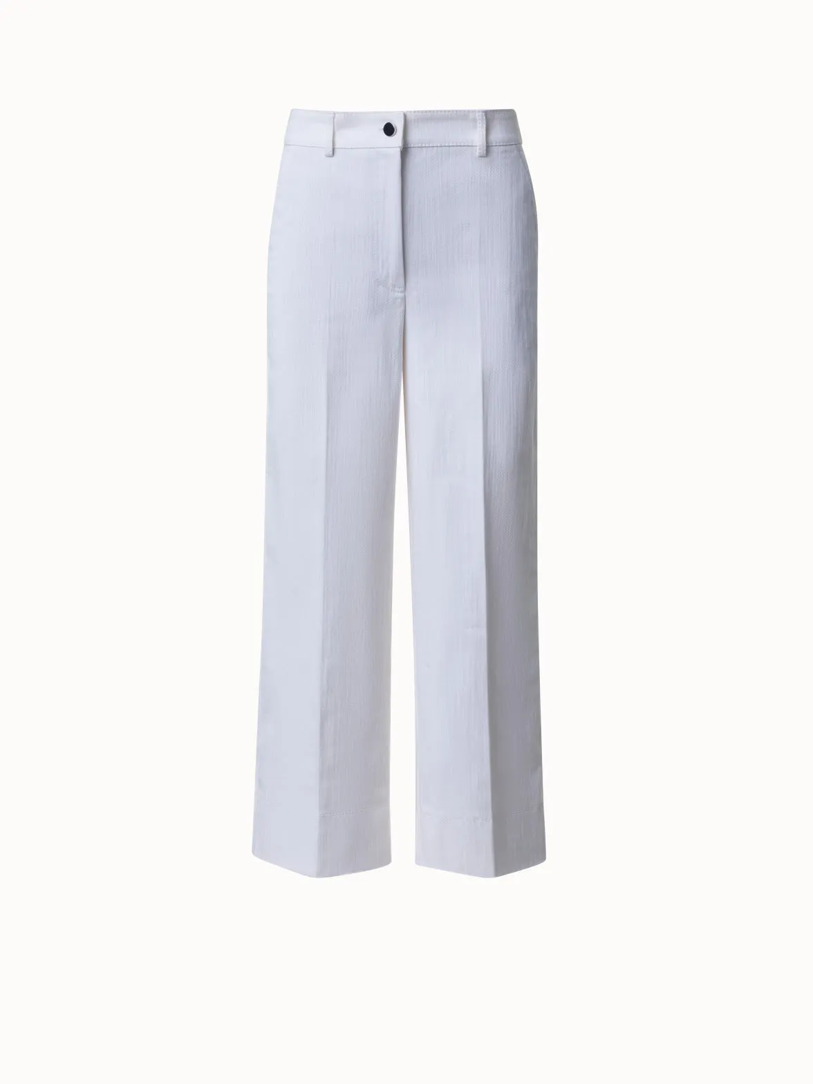 Cropped Wide Cotton Denim Stretch Pants