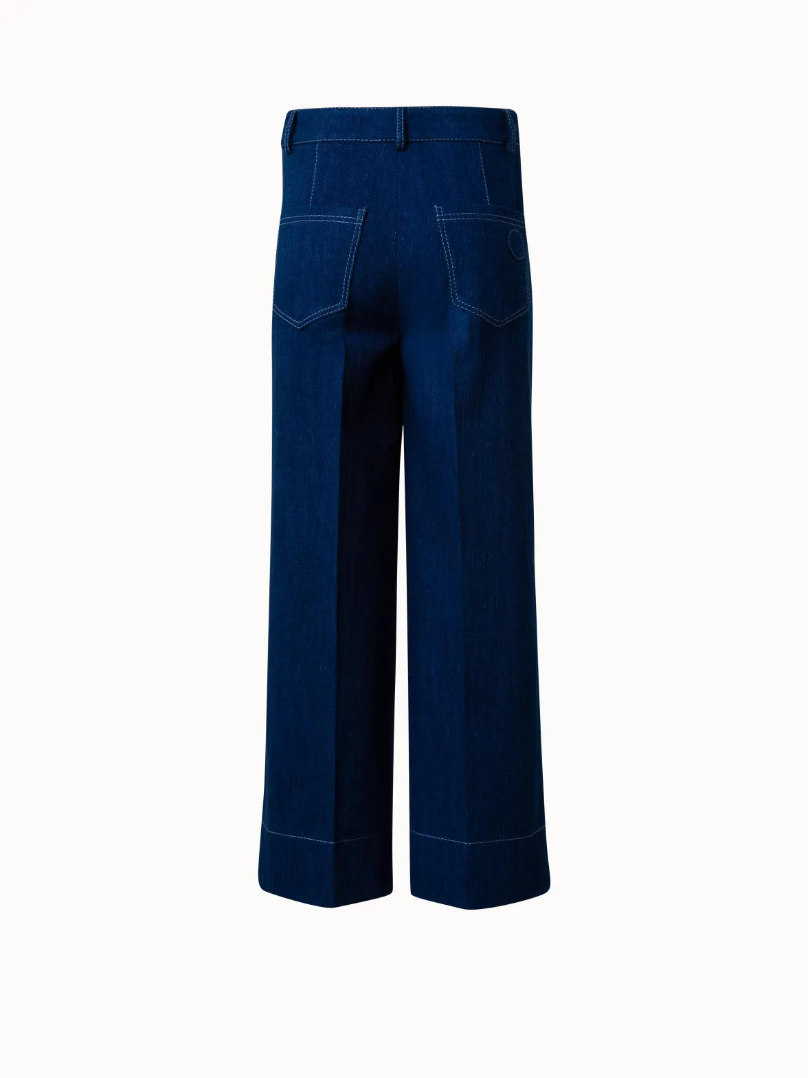 Cropped Wide Cotton Denim Stretch Pants