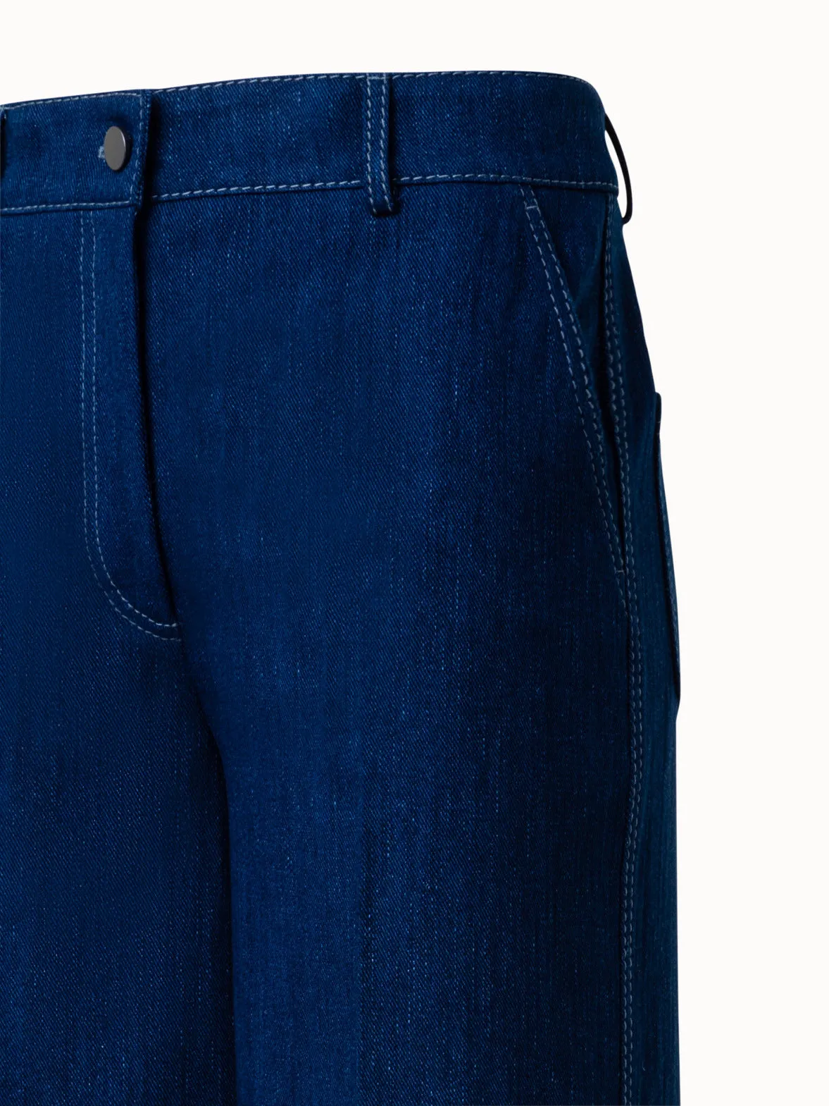 Cropped Wide Cotton Denim Stretch Pants