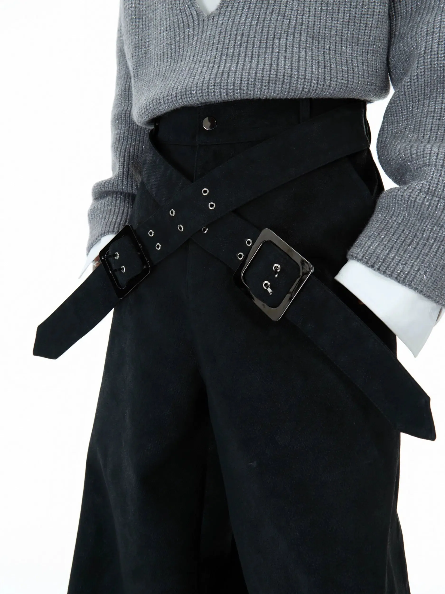 Cross Strap Leather Pants