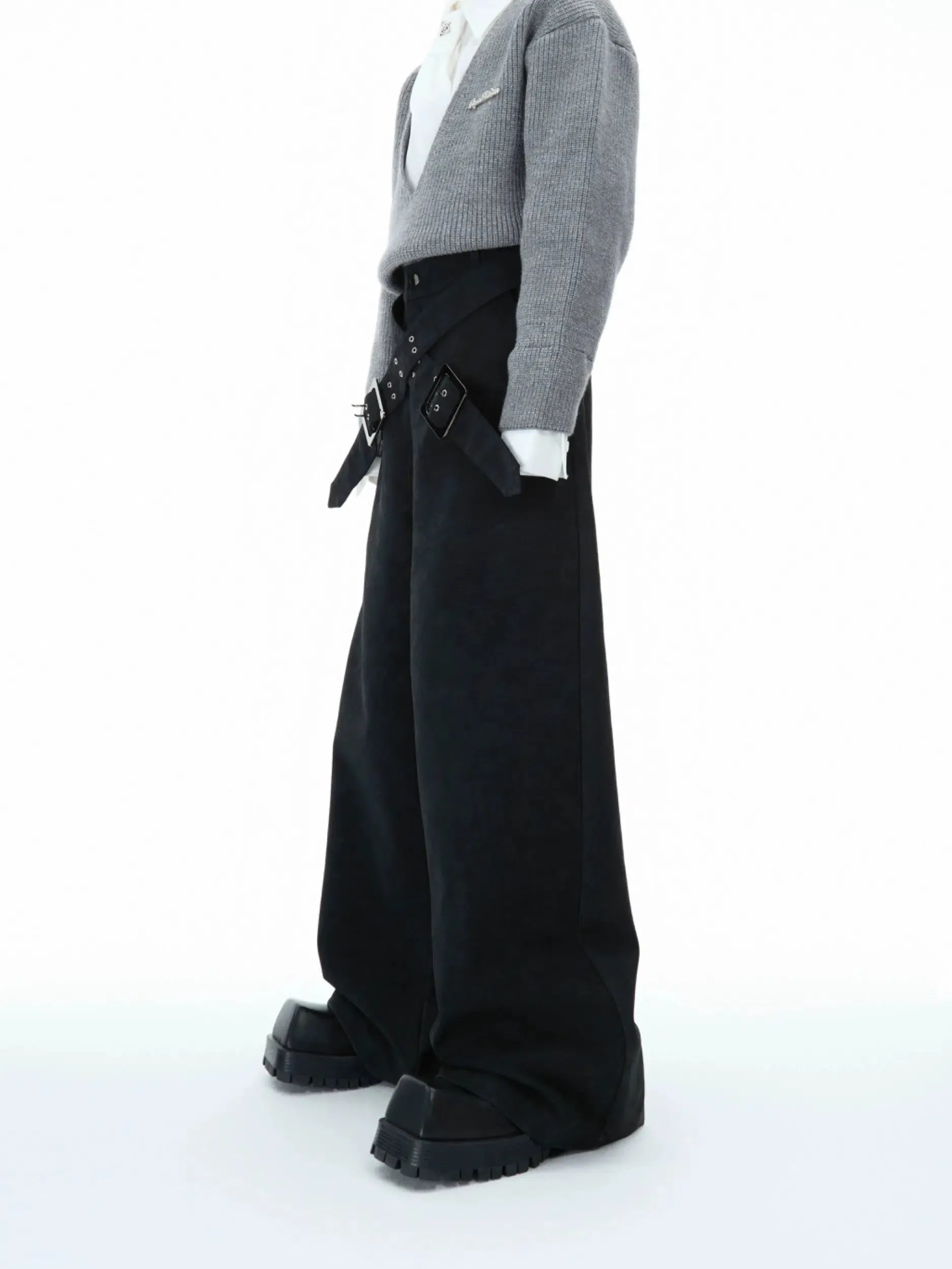 Cross Strap Leather Pants