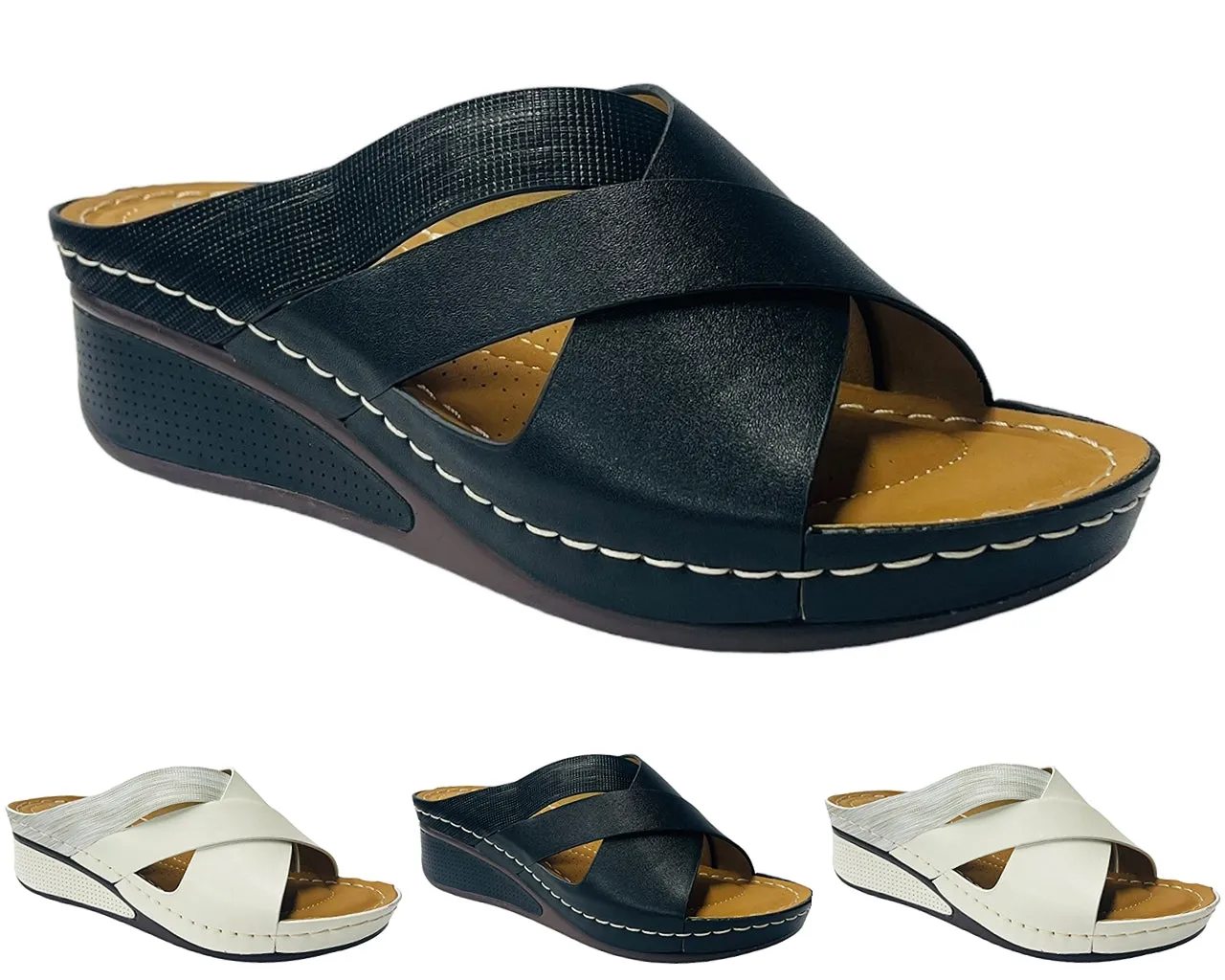 Cross Strap Lightweight Mules Wedge Slider