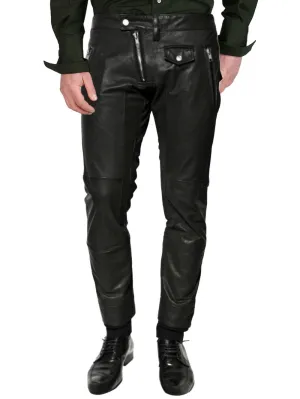Cross-Zip Genuine Leather Pants for Men